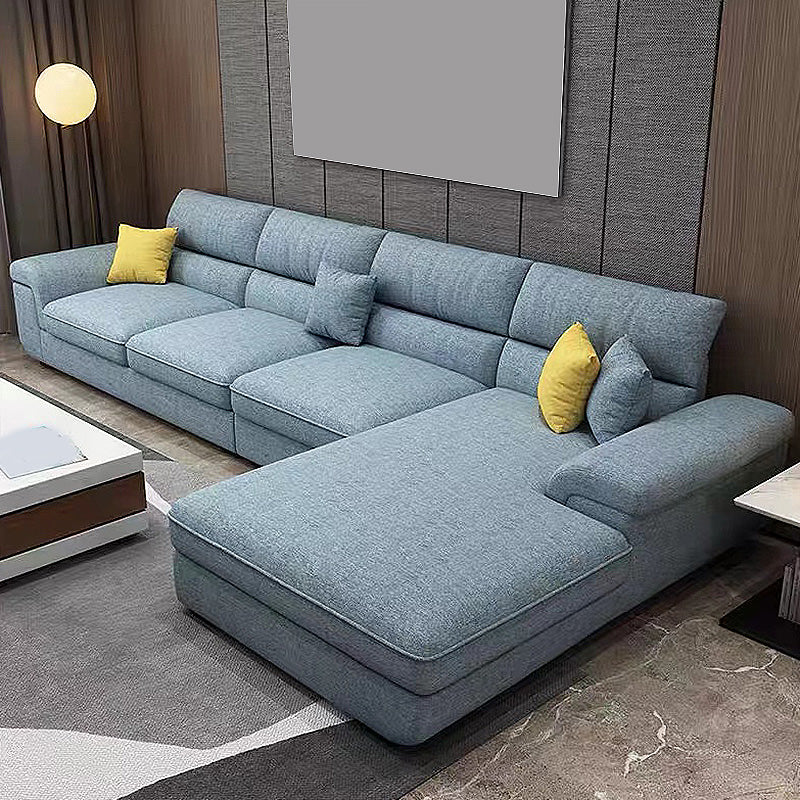Blue Scandinavian L-Shape Pillow Top Arm Sectional Sofa with High Back 126"L x 71"W x 37"H Right Latex Clearhalo 'furn' 'furn_sectionals' 'Furniture' 'furniture_sectionals' 'Living Room Furniture' 'Sectionals' 4955854