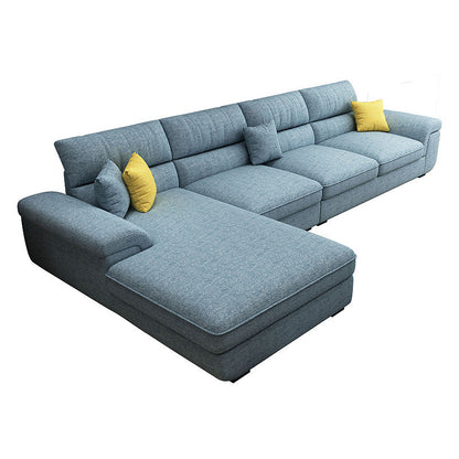 Blue Scandinavian L-Shape Pillow Top Arm Sectional Sofa with High Back 126"L x 71"W x 37"H Left Sponge Clearhalo 'furn' 'furn_sectionals' 'Furniture' 'furniture_sectionals' 'Living Room Furniture' 'Sectionals' 4955858