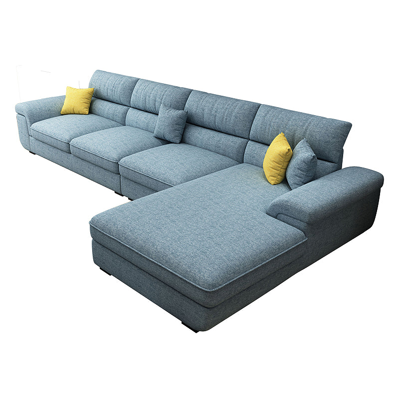 Blue Scandinavian L-Shape Pillow Top Arm Sectional Sofa with High Back 126"L x 71"W x 37"H Right Sponge Clearhalo 'furn' 'furn_sectionals' 'Furniture' 'furniture_sectionals' 'Living Room Furniture' 'Sectionals' 4955859