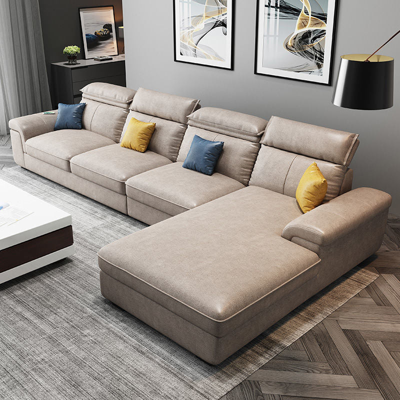 Contemporary Faux Leather Sofa Right Hand Facing Sectional for Apartment Brown Clearhalo 'furn' 'furn_sectionals' 'Furniture' 'furniture_sectionals' 'Living Room Furniture' 'Sectionals' 4955868