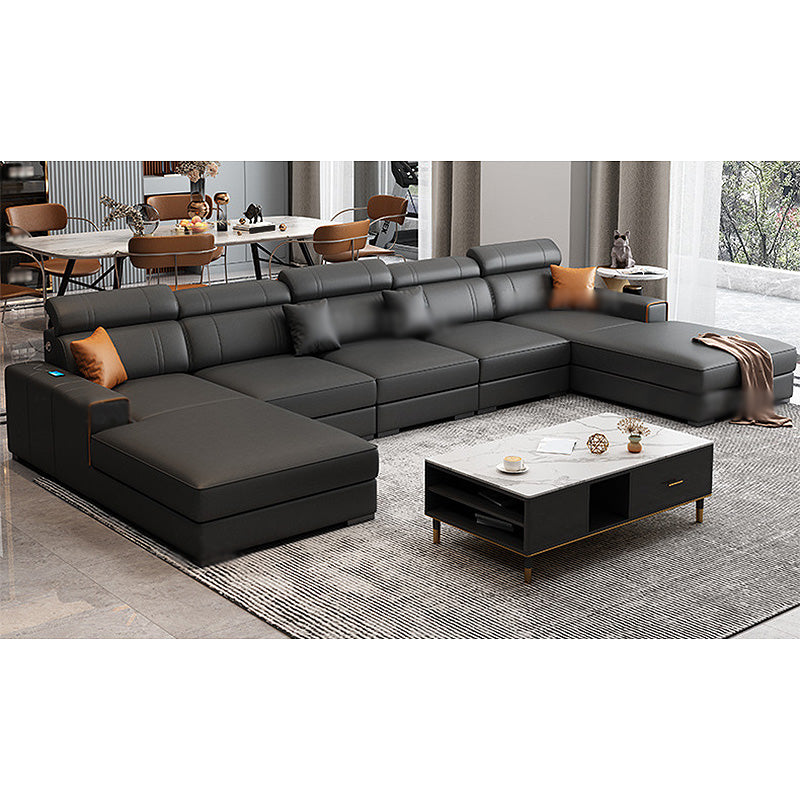 Square Arm Sectional Dark Gray Cushion Back Storage Faux Leather Living Room Sofa 158"L x 71"W x 35"H Sponge Clearhalo 'furn' 'furn_sectionals' 'Furniture' 'furniture_sectionals' 'Living Room Furniture' 'Sectionals' 4955881