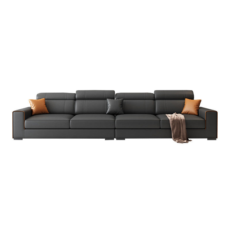 Square Arm Sectional Dark Gray Cushion Back Storage Faux Leather Living Room Sofa 130"L x 35"W x 35"H Sponge Clearhalo 'furn' 'furn_sectionals' 'Furniture' 'furniture_sectionals' 'Living Room Furniture' 'Sectionals' 4955884
