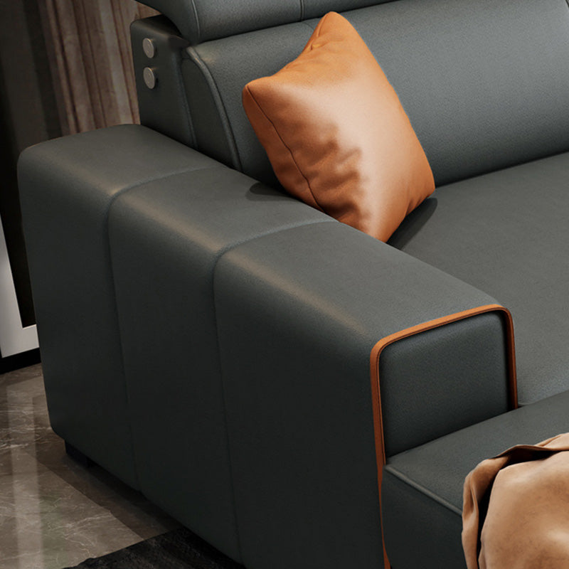 Square Arm Sectional Dark Gray Cushion Back Storage Faux Leather Living Room Sofa Clearhalo 'furn' 'furn_sectionals' 'Furniture' 'furniture_sectionals' 'Living Room Furniture' 'Sectionals' 4955889