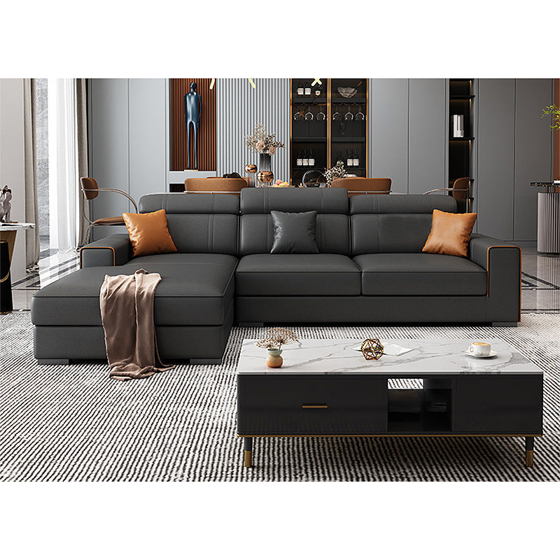 Square Arm Sectional Dark Gray Cushion Back Storage Faux Leather Living Room Sofa 100"L x 71"W x 35"H Latex Clearhalo 'furn' 'furn_sectionals' 'Furniture' 'furniture_sectionals' 'Living Room Furniture' 'Sectionals' 4955892