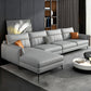 133.85" L x 70.86" W x 37.79" H Faux Leather Pillow Top Arm Sectional, Stain Resistant Light Gray Clearhalo 'furn' 'furn_sectionals' 'Furniture' 'furniture_sectionals' 'Living Room Furniture' 'Sectionals' 4955903