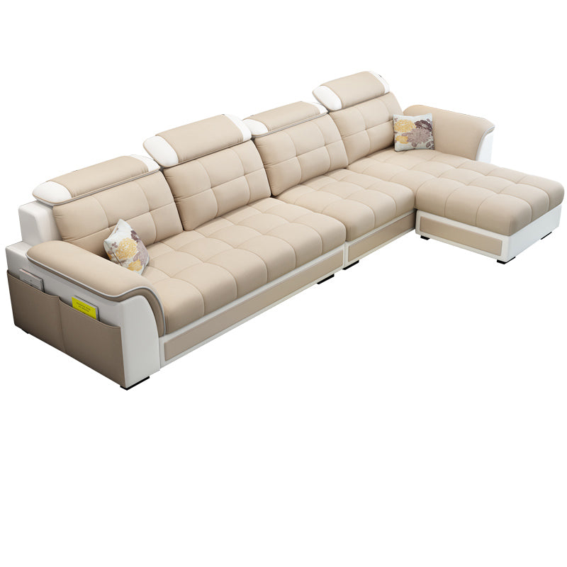 Pillowed Back Cushions 4-Seater Sectional Sofa Set with Storage Linen Blend Yellow Clearhalo 'Furniture' 'furniture_sectionals' 'Living Room Furniture' 'Sectionals' 4955921
