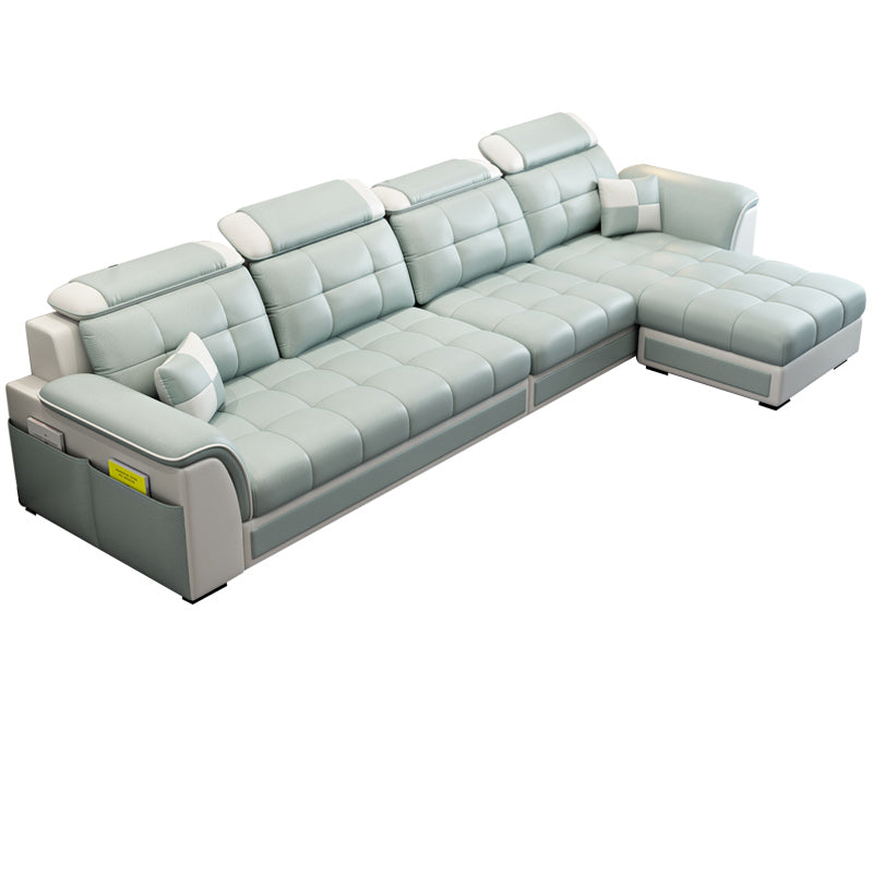 Pillowed Back Cushions 4-Seater Sectional Sofa Set with Storage Faux Leather Green Clearhalo 'Furniture' 'furniture_sectionals' 'Living Room Furniture' 'Sectionals' 4955923