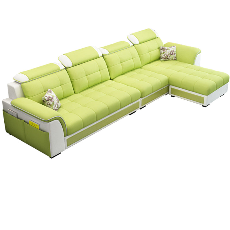 Pillowed Back Cushions 4-Seater Sectional Sofa Set with Storage Linen Blend Grass green Clearhalo 'Furniture' 'furniture_sectionals' 'Living Room Furniture' 'Sectionals' 4955924