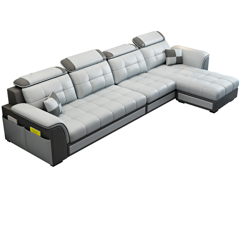 Pillowed Back Cushions 4-Seater Sectional Sofa Set with Storage Faux Leather Beige Clearhalo 'Furniture' 'furniture_sectionals' 'Living Room Furniture' 'Sectionals' 4955927