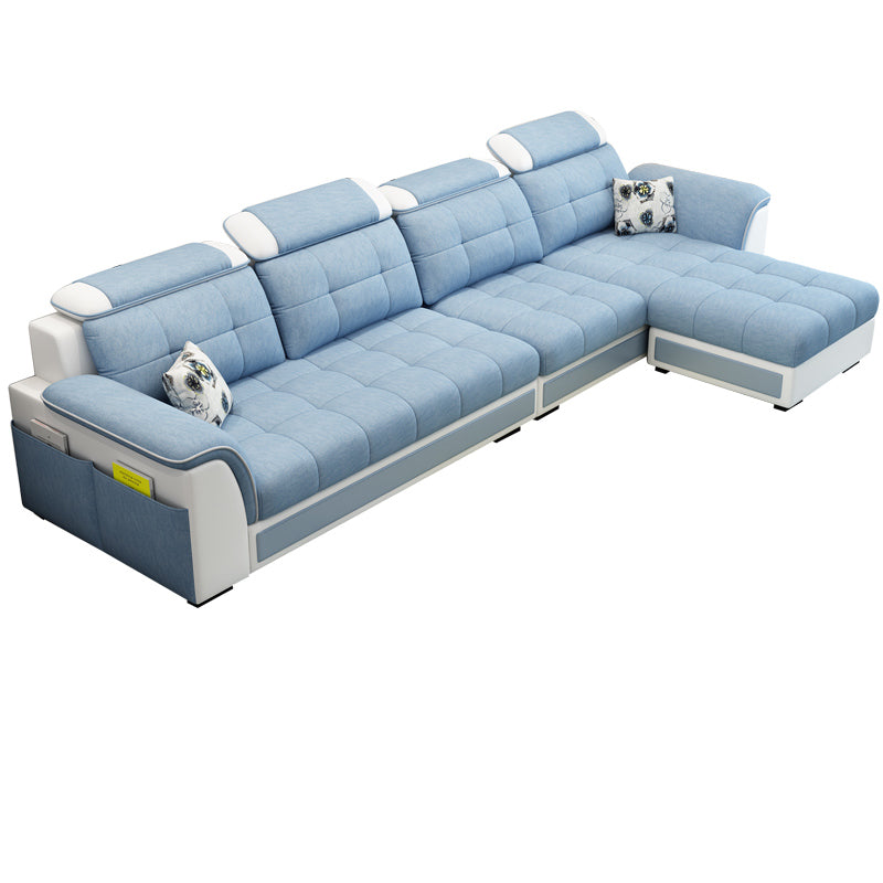 Pillowed Back Cushions 4-Seater Sectional Sofa Set with Storage Linen Blend Light Blue Clearhalo 'Furniture' 'furniture_sectionals' 'Living Room Furniture' 'Sectionals' 4955929