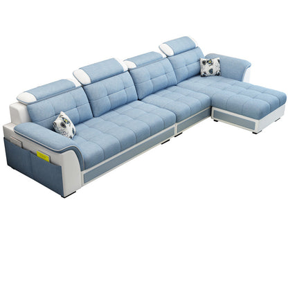 Pillowed Back Cushions 4-Seater Sectional Sofa Set with Storage Linen Blend Light Blue Clearhalo 'Furniture' 'furniture_sectionals' 'Living Room Furniture' 'Sectionals' 4955929
