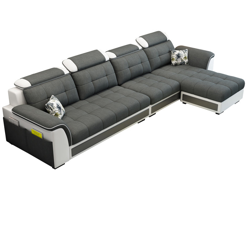 Pillowed Back Cushions 4-Seater Sectional Sofa Set with Storage Linen Blend Black Clearhalo 'Furniture' 'furniture_sectionals' 'Living Room Furniture' 'Sectionals' 4955936