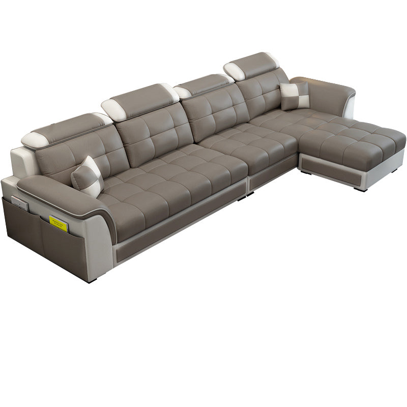 Pillowed Back Cushions 4-Seater Sectional Sofa Set with Storage Faux Leather Dark Coffee Clearhalo 'Furniture' 'furniture_sectionals' 'Living Room Furniture' 'Sectionals' 4955937