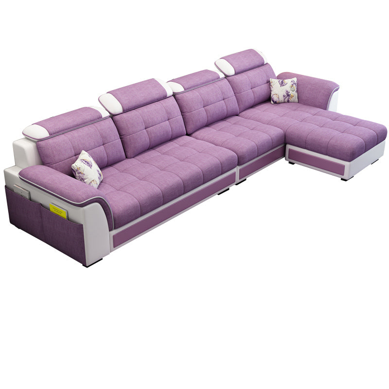 Pillowed Back Cushions 4-Seater Sectional Sofa Set with Storage Linen Blend Violet Clearhalo 'Furniture' 'furniture_sectionals' 'Living Room Furniture' 'Sectionals' 4955944