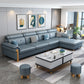 Round Arm 4-Seater Pillowed Back Cushions Sectional Sofa with Chaise Blue Clearhalo 'furn' 'furn_sectionals' 'Furniture' 'furniture_sectionals' 'Living Room Furniture' 'Sectionals' 4955946