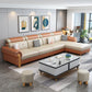Round Arm 4-Seater Pillowed Back Cushions Sectional Sofa with Chaise Orange White Clearhalo 'furn' 'furn_sectionals' 'Furniture' 'furniture_sectionals' 'Living Room Furniture' 'Sectionals' 4955951