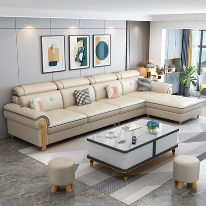 Round Arm 4-Seater Pillowed Back Cushions Sectional Sofa with Chaise Yellow Clearhalo 'furn' 'furn_sectionals' 'Furniture' 'furniture_sectionals' 'Living Room Furniture' 'Sectionals' 4955952