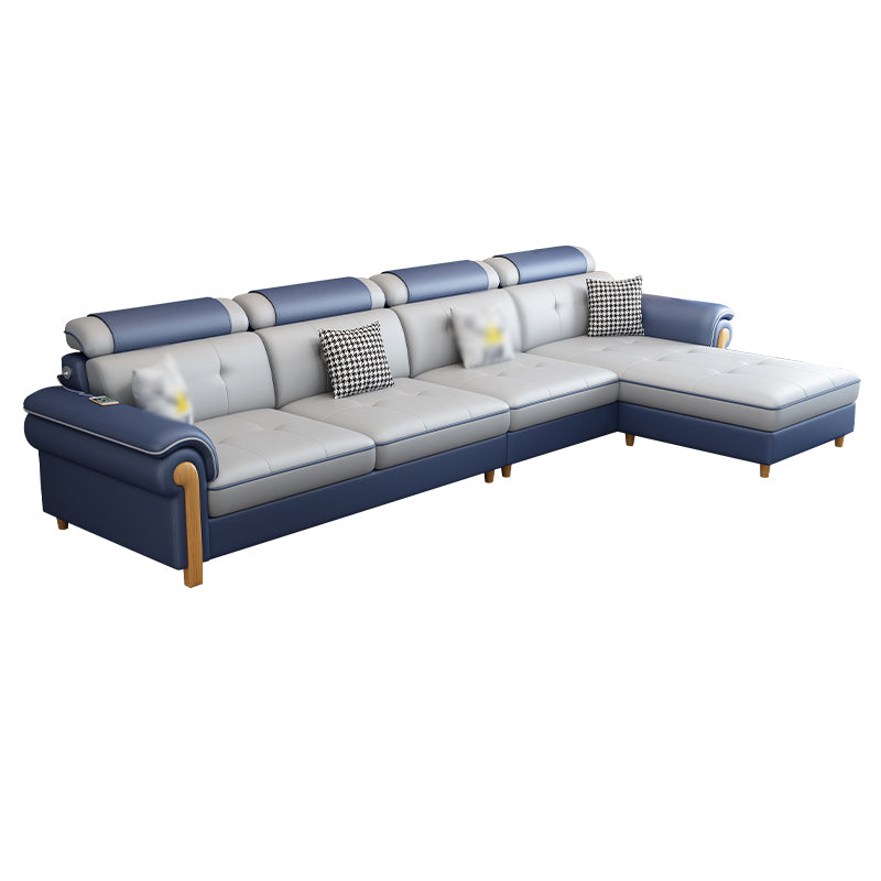 Round Arm 4-Seater Pillowed Back Cushions Sectional Sofa with Chaise Clearhalo 'furn' 'furn_sectionals' 'Furniture' 'furniture_sectionals' 'Living Room Furniture' 'Sectionals' 4955964