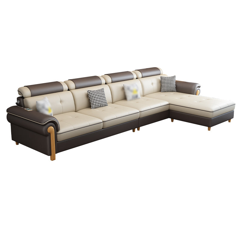 Round Arm 4-Seater Pillowed Back Cushions Sectional Sofa with Chaise Clearhalo 'furn' 'furn_sectionals' 'Furniture' 'furniture_sectionals' 'Living Room Furniture' 'Sectionals' 4955966