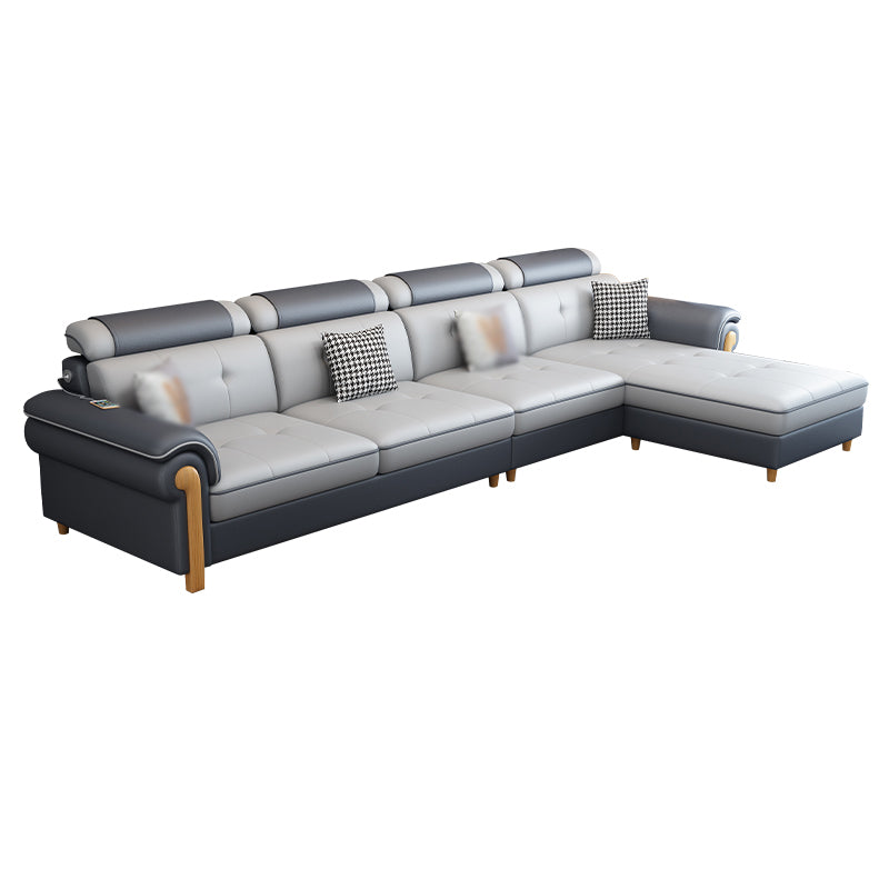Round Arm 4-Seater Pillowed Back Cushions Sectional Sofa with Chaise Clearhalo 'furn' 'furn_sectionals' 'Furniture' 'furniture_sectionals' 'Living Room Furniture' 'Sectionals' 4955967