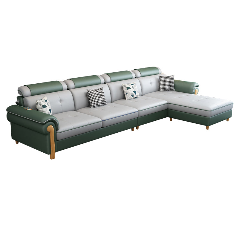 Round Arm 4-Seater Pillowed Back Cushions Sectional Sofa with Chaise Clearhalo 'furn' 'furn_sectionals' 'Furniture' 'furniture_sectionals' 'Living Room Furniture' 'Sectionals' 4955968