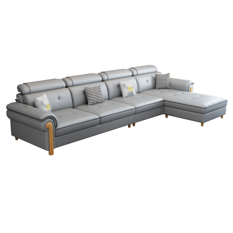Round Arm 4-Seater Pillowed Back Cushions Sectional Sofa with Chaise Clearhalo 'furn' 'furn_sectionals' 'Furniture' 'furniture_sectionals' 'Living Room Furniture' 'Sectionals' 4955969