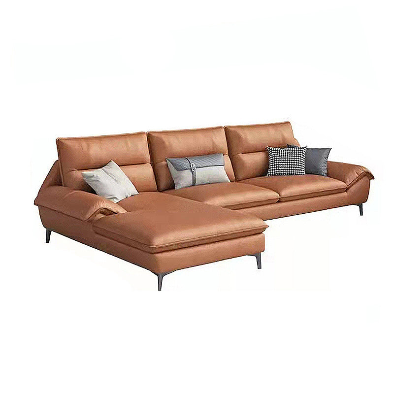Faux leather High Back Pillow Top Arm Sofa and Sectional with Stain-Resistant 110"L x 69"W x 37"H Sponge Clearhalo 'furn' 'furn_sectionals' 'Furniture' 'furniture_sectionals' 'Living Room Furniture' 'Sectionals' 4955977