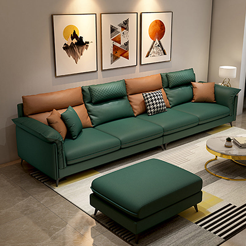 Faux Leather 4-Seater L-Shape Pillowed Back Cushions Sectionals Sofas Turquoise Clearhalo 'furn' 'furn_sectionals' 'Furniture' 'furniture_sectionals' 'Living Room Furniture' 'Sectionals' 4955989