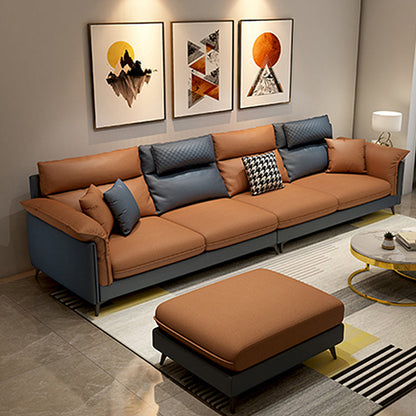 Faux Leather 4-Seater L-Shape Pillowed Back Cushions Sectionals Sofas Orange Clearhalo 'furn' 'furn_sectionals' 'Furniture' 'furniture_sectionals' 'Living Room Furniture' 'Sectionals' 4955990