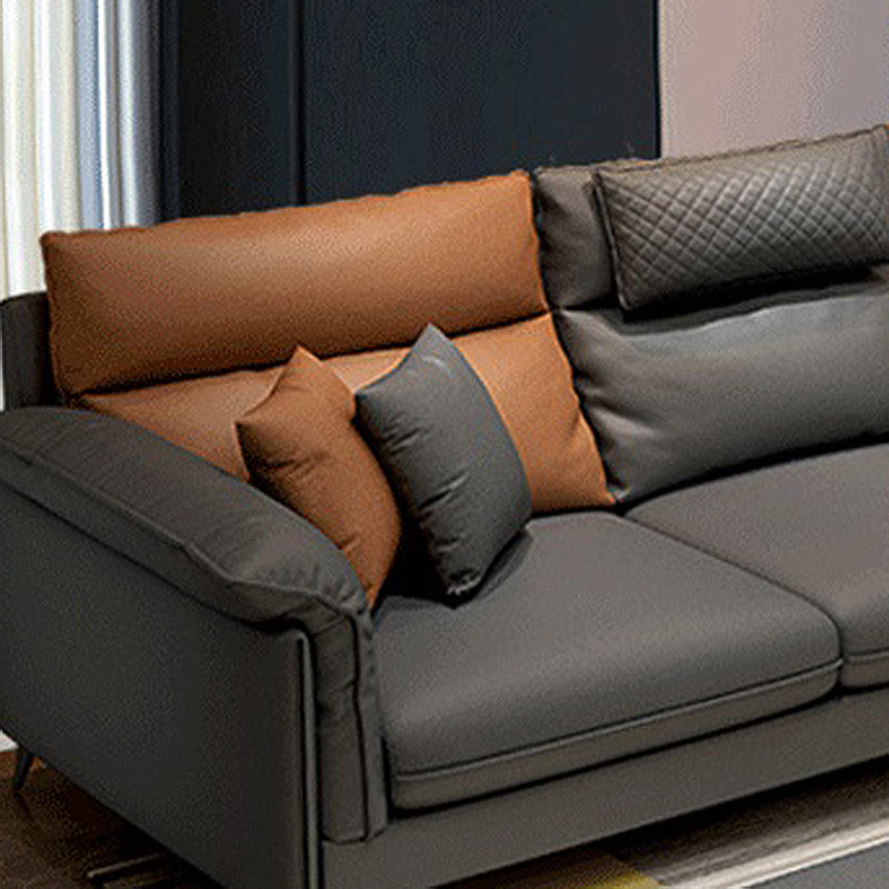 Faux Leather 4-Seater L-Shape Pillowed Back Cushions Sectionals Sofas Clearhalo 'furn' 'furn_sectionals' 'Furniture' 'furniture_sectionals' 'Living Room Furniture' 'Sectionals' 4955995