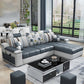 Sloped Arm Pillow Back Cushions Sofa and Chaise L-Shape Faux Leather Sectional Gray Clearhalo 'furn' 'furn_sectionals' 'Furniture' 'furniture_sectionals' 'Living Room Furniture' 'Sectionals' 4955998