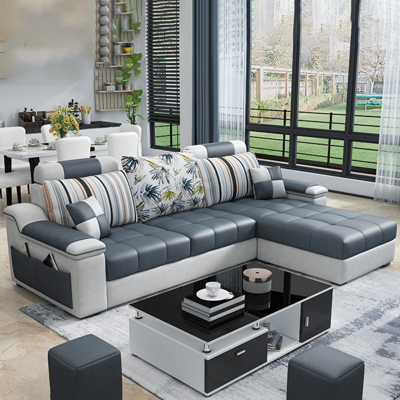 Sloped Arm Pillow Back Cushions Sofa and Chaise L-Shape Faux Leather Sectional Gray Clearhalo 'furn' 'furn_sectionals' 'Furniture' 'furniture_sectionals' 'Living Room Furniture' 'Sectionals' 4955998