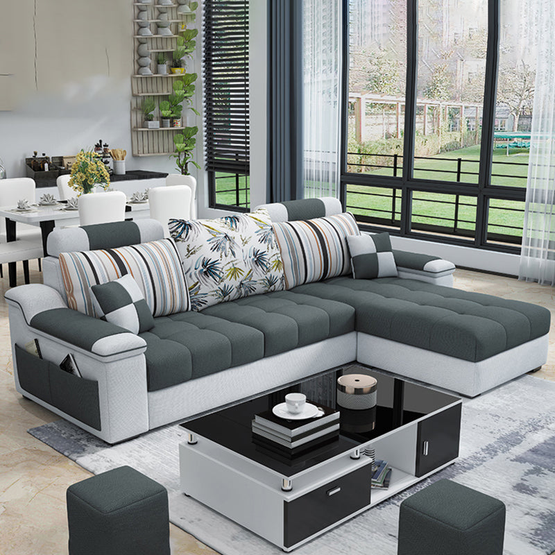 Sloped Arm Pillow Back Cushions Sofa and Chaise L-Shape Faux Leather Sectional Dark Gray Clearhalo 'furn' 'furn_sectionals' 'Furniture' 'furniture_sectionals' 'Living Room Furniture' 'Sectionals' 4956004