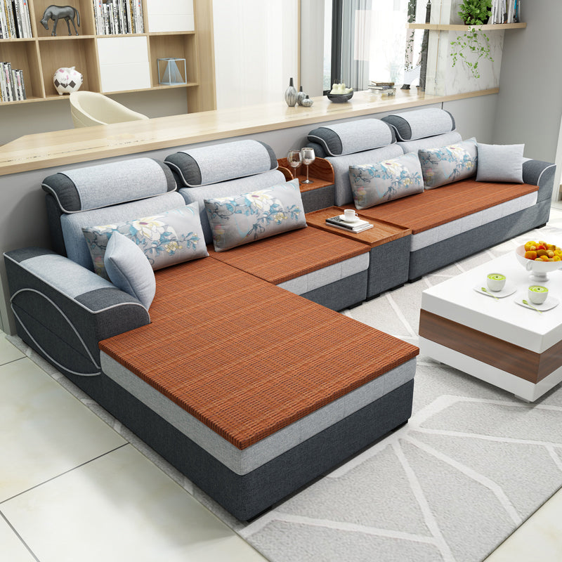 Farmhouse Removable Cushions Sectionals 35.43"High Pillow Top Arm Sofa with Chaise 142"L x 71"W x 35"H Dark Grey Light Grey Clearhalo 'furn' 'furn_sectionals' 'Furniture' 'furniture_sectionals' 'Living Room Furniture' 'Sectionals' 4956016