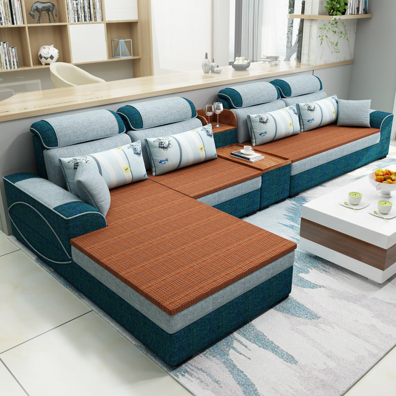 Farmhouse Removable Cushions Sectionals 35.43"High Pillow Top Arm Sofa with Chaise 142"L x 71"W x 35"H Dark Blue Clearhalo 'furn' 'furn_sectionals' 'Furniture' 'furniture_sectionals' 'Living Room Furniture' 'Sectionals' 4956020