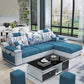 3-Seater Cotton Blend and Faux Leather L-Shape Sectionals Sofas Dark Blue Clearhalo 'furn' 'furn_sectionals' 'Furniture' 'furniture_sectionals' 'Living Room Furniture' 'Sectionals' 4956044