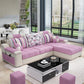 3-Seater Cotton Blend and Faux Leather L-Shape Sectionals Sofas Pink Clearhalo 'furn' 'furn_sectionals' 'Furniture' 'furniture_sectionals' 'Living Room Furniture' 'Sectionals' 4956045