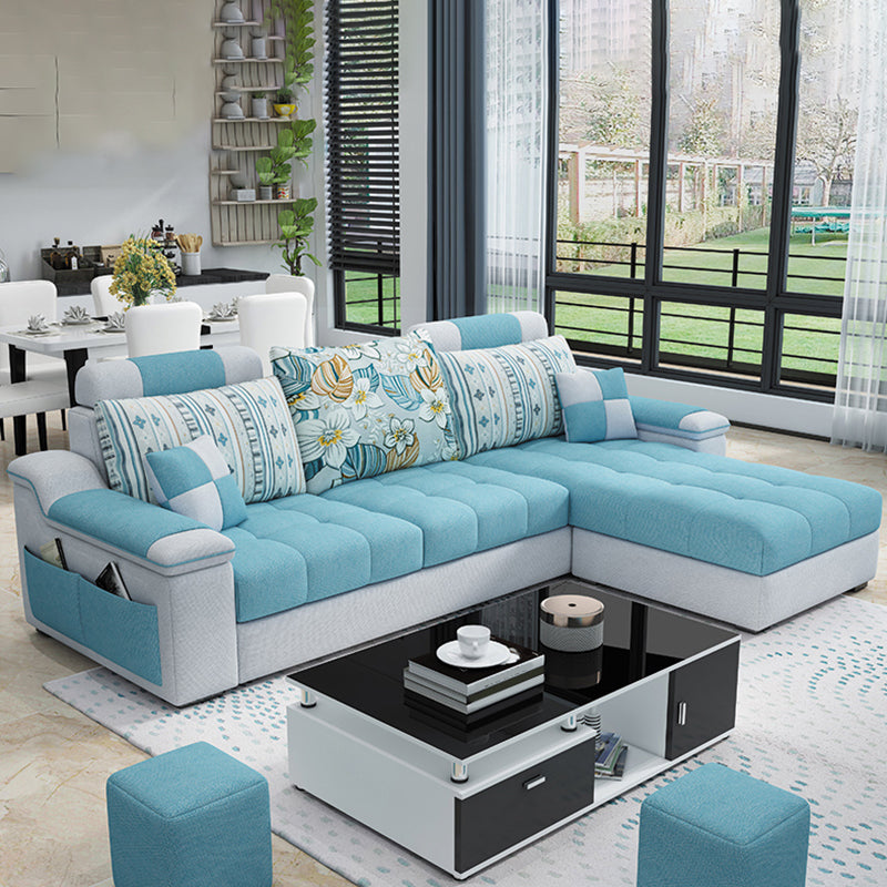 Sloped Arms Pillowed Back Cushions Tufted Sectional Sofa Set with Storage Blue Clearhalo 'Furniture' 'furniture_sectionals' 'Living Room Furniture' 'Sectionals' 4956064