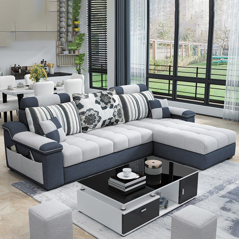 Sloped Arms Pillowed Back Cushions Tufted Sectional Sofa Set with Storage Beige Clearhalo 'Furniture' 'furniture_sectionals' 'Living Room Furniture' 'Sectionals' 4956067