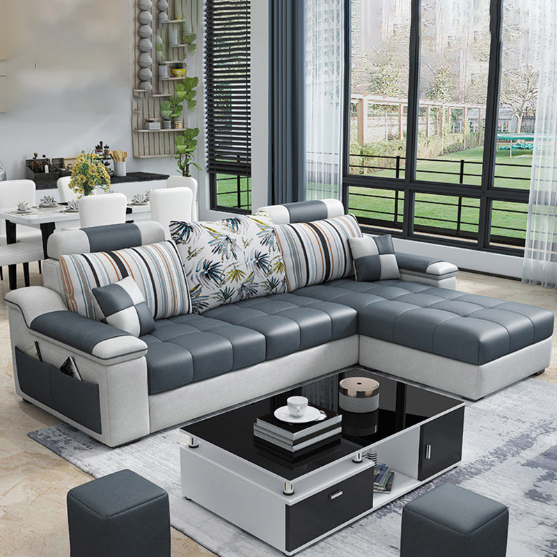 Sloped Arms Pillowed Back Cushions Tufted Sectional Sofa Set with Storage Gray Clearhalo 'Furniture' 'furniture_sectionals' 'Living Room Furniture' 'Sectionals' 4956068
