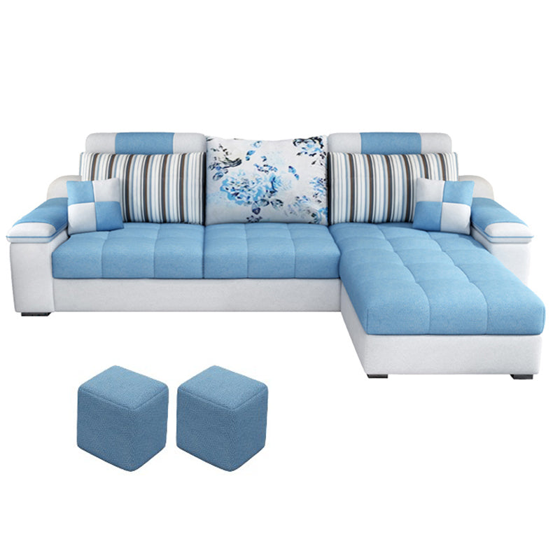 Sloped Arms Pillowed Back Cushions Tufted Sectional Sofa Set with Storage Sky Blue Sponge Clearhalo 'Furniture' 'furniture_sectionals' 'Living Room Furniture' 'Sectionals' 4956069