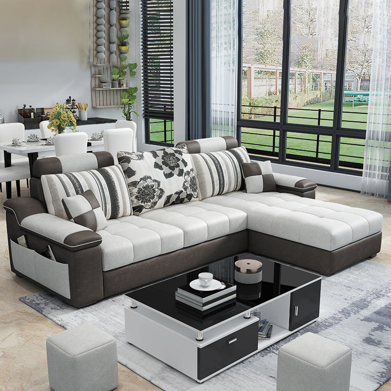 Sloped Arms Pillowed Back Cushions Tufted Sectional Sofa Set with Storage White Clearhalo 'Furniture' 'furniture_sectionals' 'Living Room Furniture' 'Sectionals' 4956071