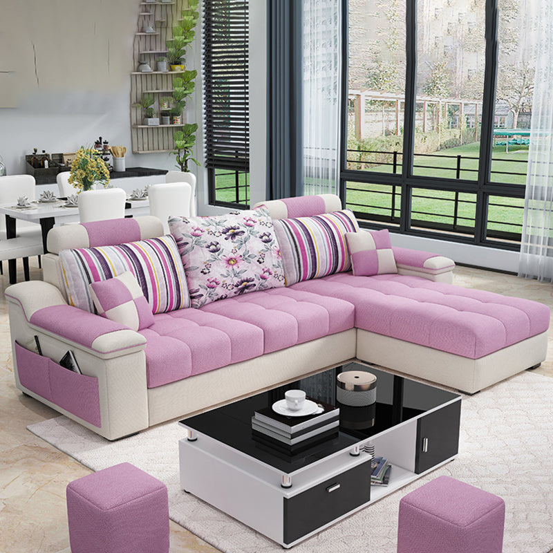 Sloped Arms Pillowed Back Cushions Tufted Sectional Sofa Set with Storage Pink Clearhalo 'Furniture' 'furniture_sectionals' 'Living Room Furniture' 'Sectionals' 4956075