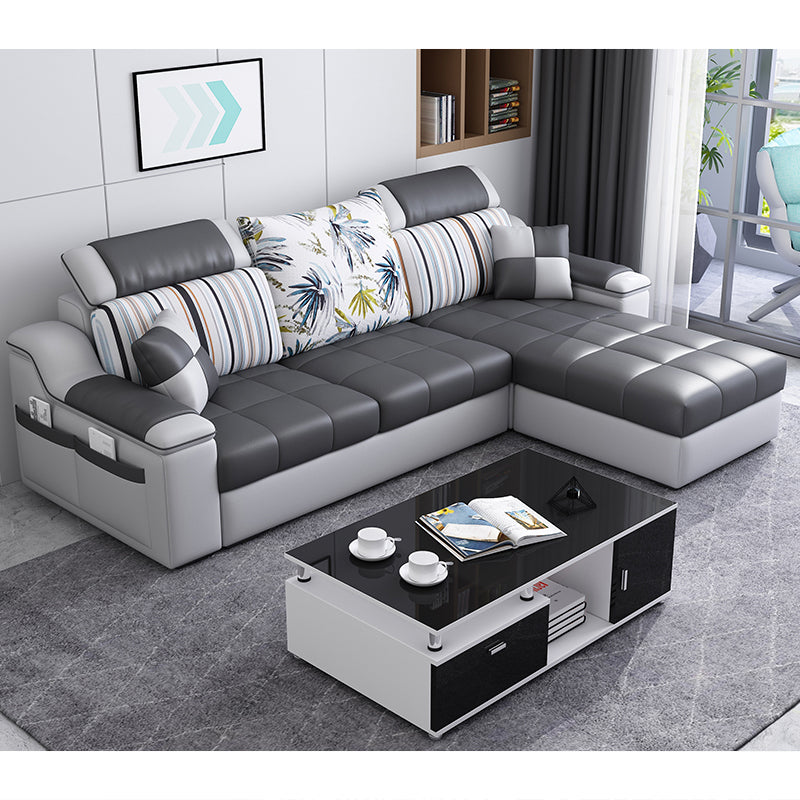 Casual Pillow Top Arm Sectionals 82.68"D x 57.09"W x 35.43"H Cushions Sofa with Storage Dark Gray Faux Leather Clearhalo 'furn' 'furn_sectionals' 'Furniture' 'furniture_sectionals' 'Living Room Furniture' 'Sectionals' 4956079