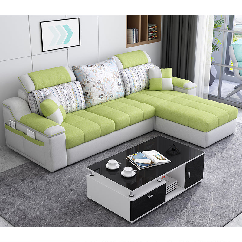 Casual Pillow Top Arm Sectionals 82.68"D x 57.09"W x 35.43"H Cushions Sofa with Storage Green Cotton Blend Clearhalo 'furn' 'furn_sectionals' 'Furniture' 'furniture_sectionals' 'Living Room Furniture' 'Sectionals' 4956081