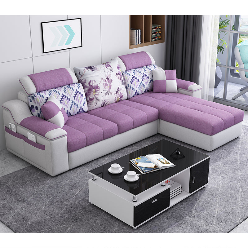 Casual Pillow Top Arm Sectionals 82.68"D x 57.09"W x 35.43"H Cushions Sofa with Storage Purple Cotton Blend Clearhalo 'furn' 'furn_sectionals' 'Furniture' 'furniture_sectionals' 'Living Room Furniture' 'Sectionals' 4956082