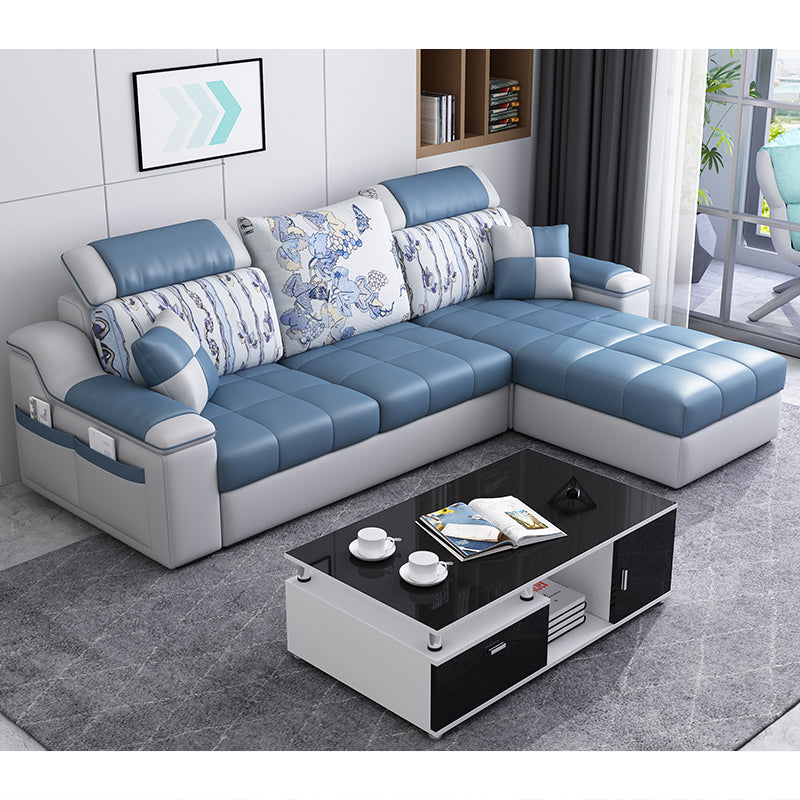 Casual Pillow Top Arm Sectionals 82.68"D x 57.09"W x 35.43"H Cushions Sofa with Storage Dark Blue Faux Leather Clearhalo 'furn' 'furn_sectionals' 'Furniture' 'furniture_sectionals' 'Living Room Furniture' 'Sectionals' 4956085