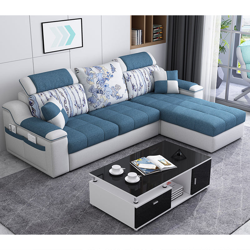 Casual Pillow Top Arm Sectionals 82.68"D x 57.09"W x 35.43"H Cushions Sofa with Storage Dark Blue Cotton Blend Clearhalo 'furn' 'furn_sectionals' 'Furniture' 'furniture_sectionals' 'Living Room Furniture' 'Sectionals' 4956087