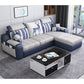 Casual Pillow Top Arm Sectionals 82.68"D x 57.09"W x 35.43"H Cushions Sofa with Storage Dark Blue-White Faux Leather Clearhalo 'furn' 'furn_sectionals' 'Furniture' 'furniture_sectionals' 'Living Room Furniture' 'Sectionals' 4956093