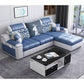 Casual Pillow Top Arm Sectionals 82.68"D x 57.09"W x 35.43"H Cushions Sofa with Storage Lake Blue-White Faux Leather Clearhalo 'furn' 'furn_sectionals' 'Furniture' 'furniture_sectionals' 'Living Room Furniture' 'Sectionals' 4956097